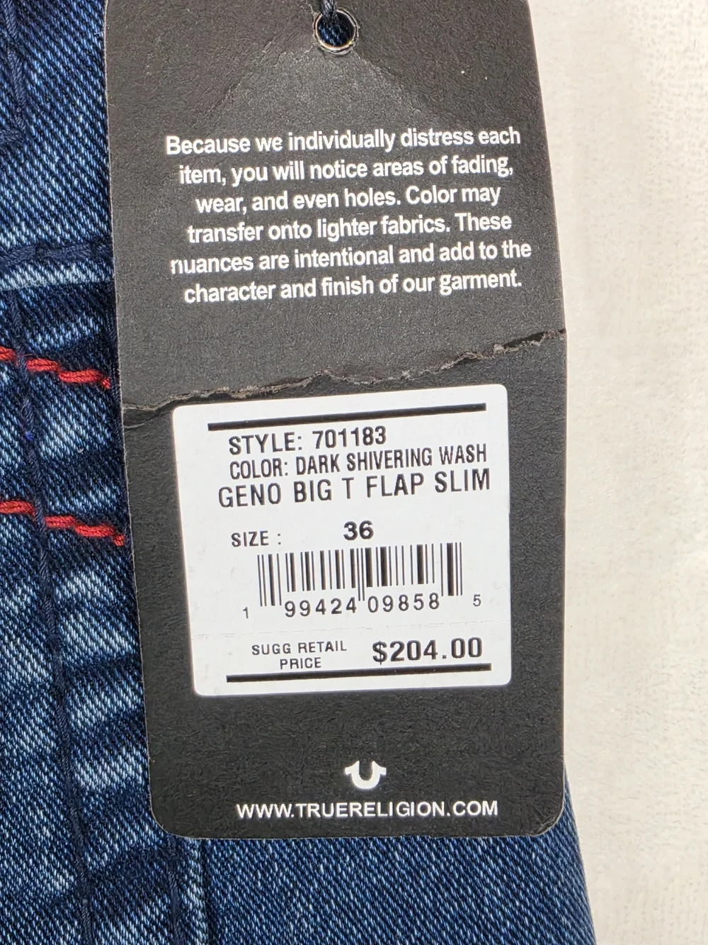 True Religion Geno Relaxed Slim Big T Jeans Men's 36x32 Medium Wash NWT